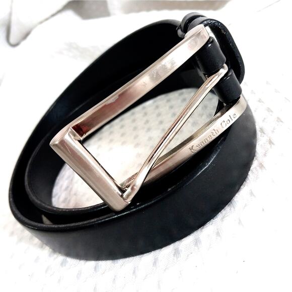 KENNETH COLE! LUXE BLACK GENUINE LEATHER, SILVER BUCKLE, CLASSIC BELT! - Picture 1 of 9